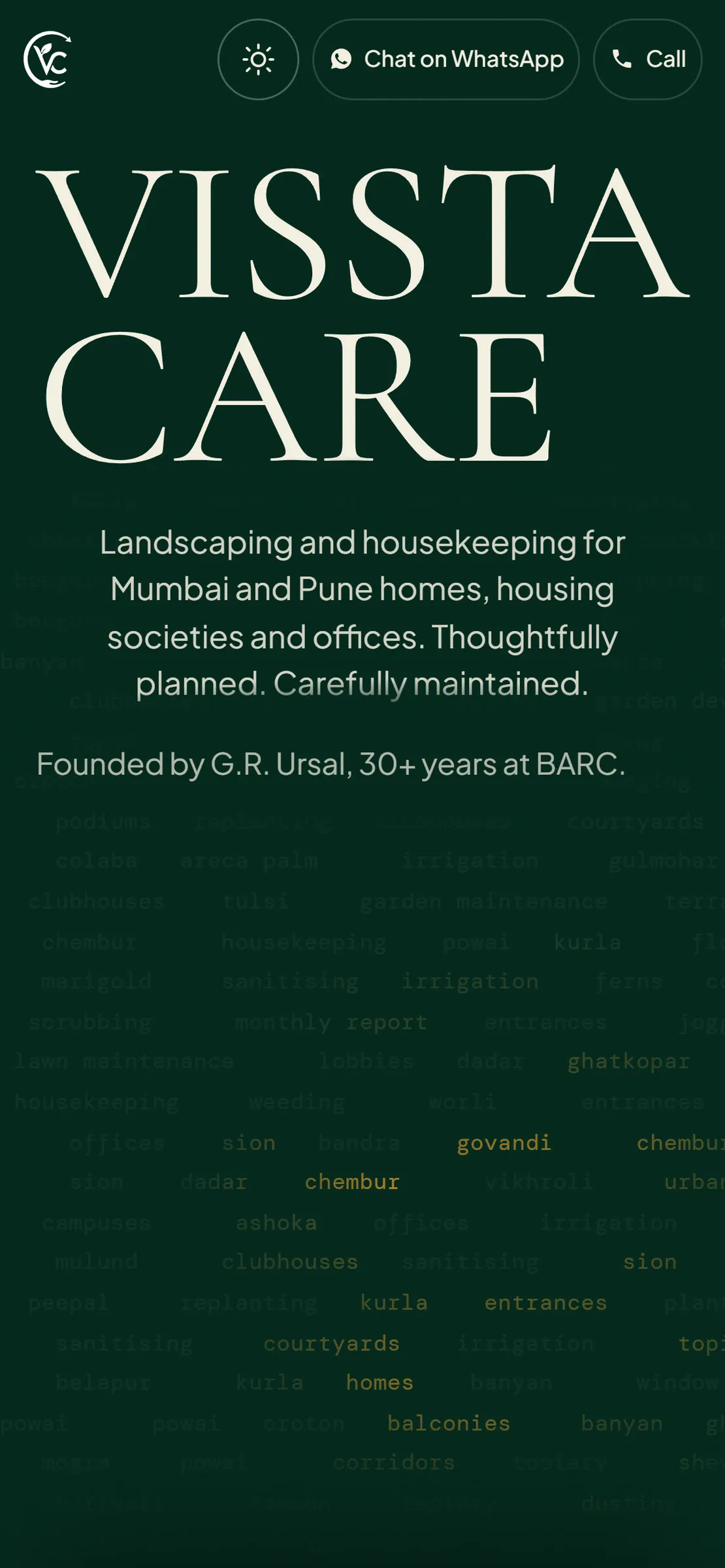 The Vissta Care home page on a phone